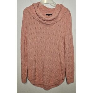 Jeanne Pierre Cable Knit Cowl Neck Cotton Sweater‎ Salmon Color Size Large